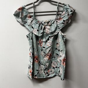 No Comment Plus Cold Shoulder Floral and Stripes 100% Cotton Size 2X
